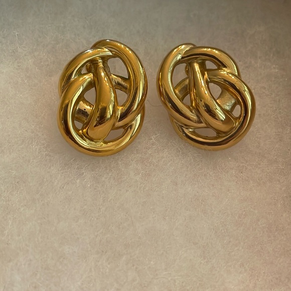 Givenchy Jewelry - Vintage Givenchy signed statement gold tone pierced metal earrings, 1.25” X 1”